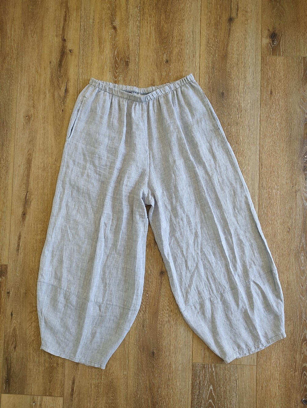 Bryn Walker Linen Lantern Pants Lagenlook Wide Leg Light Blue Coastal Large
